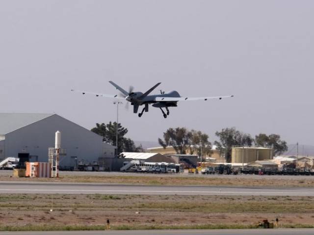 A US Air Force MQ-9 Reaper drone takes off from Kandahar Airfield, Afghanistan March 9, 2016. PHOTO: REUTERS