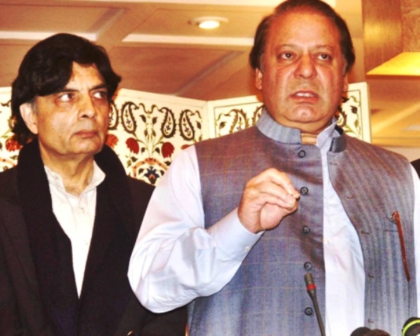 Prime Minister Nawaz Sharif (R) with Federal Interior Minister Chaudhry Nisar Ali Khan (L). PHOTO: FILE