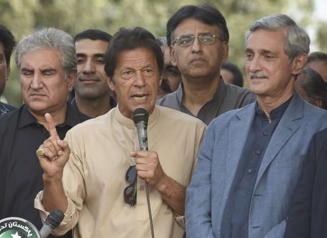 Imran Khan addresses media in Islamabad on Tuesday. PHOTO: EXPRESS