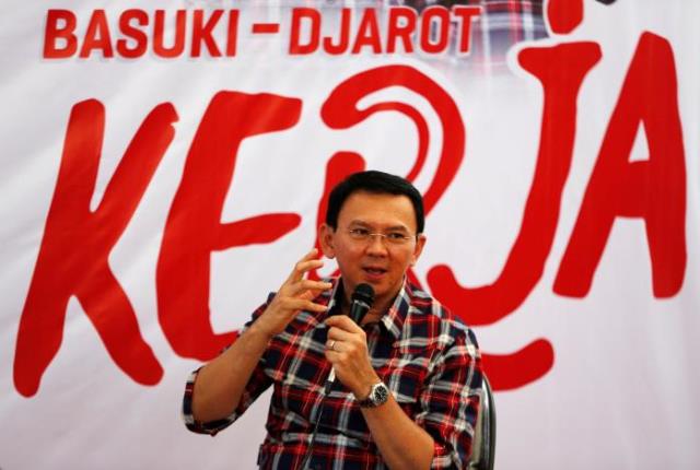 Jakarta Governor Basuki 'Ahok' Tjahaja Purnama speaks while campaigning for the upcoming election for governor in Jakarta, Indonesia November 15, 2016. PHOTO: REUTERS