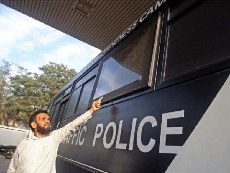 The mobile driving licence vans were turned into mobile theatre vans (above) when the traffic police launched the new drive. PHOTO: FILE