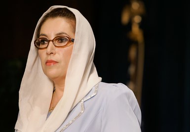 Former Prime Minister of Pakistan Benazir Bhutto listens to questions during a news conference at the Voice of America January 26, 2006 in Washington, DC. Bhutto spoke about the war or terrorism and the future of democracy in Pakistan. PHOTO: AFP
