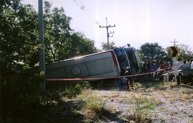 the minivan driver lost control and ploughed through a central reservation into oncoming traffic in the eastern province of Chonburi
PHOTO: AFP