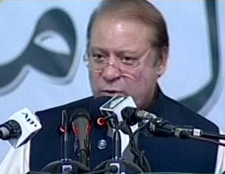 PM Nawaz Sharif addressing a ceremony in Narowal on Thursday. EXPRESS NEWS SCREEN GRAB