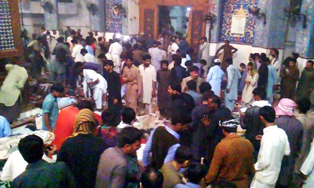 Inside view of Sufi saint Lal Shahbaz Qalandar’s shrine in Sehwan, Sindh where a suicide bomber blew himself up on Thursday, February 16, 2017. PHOTO: ONLINE