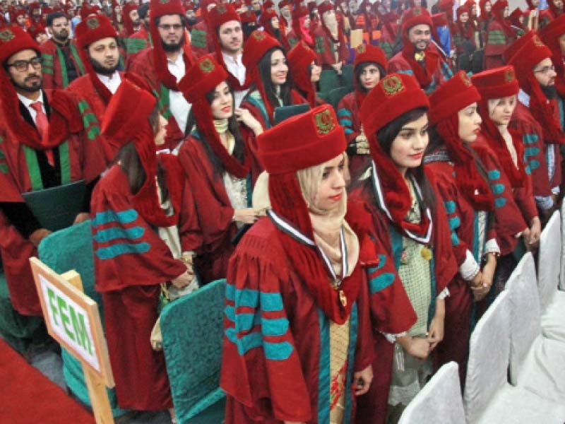 Jubilation: Students sat in rows, ready to begin the next chapter of their lives by entering the working world. PHOTO: ATHAR KHAN/EXPRESS