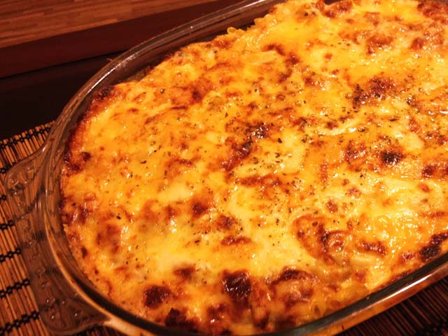 Layers of macaroni, spicy meat sauce loaded with cheese white sauce, baked into an awesome weekend dinner. PHOTO: NAZEEHA KHAN.