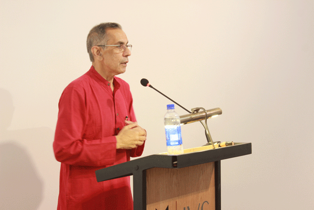 S. Akbar Zaidi addressing Indus Valley School students. PHOTO:IVS
