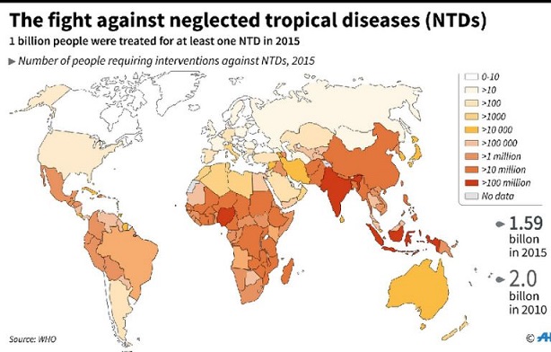 Graphic showing countries most affected by neglected yet dangerous tropical diseases. PHOTO: AFP
