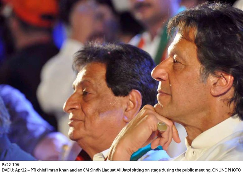 Pakistan Tehreek-e-Insaf chief Imran Khan during a party rally in Dadu. PHOTO: ONLINE