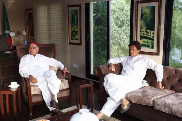 Khar and Imran meeting at the latter's Bani Gala residence. PHOTO: FACEBOOK