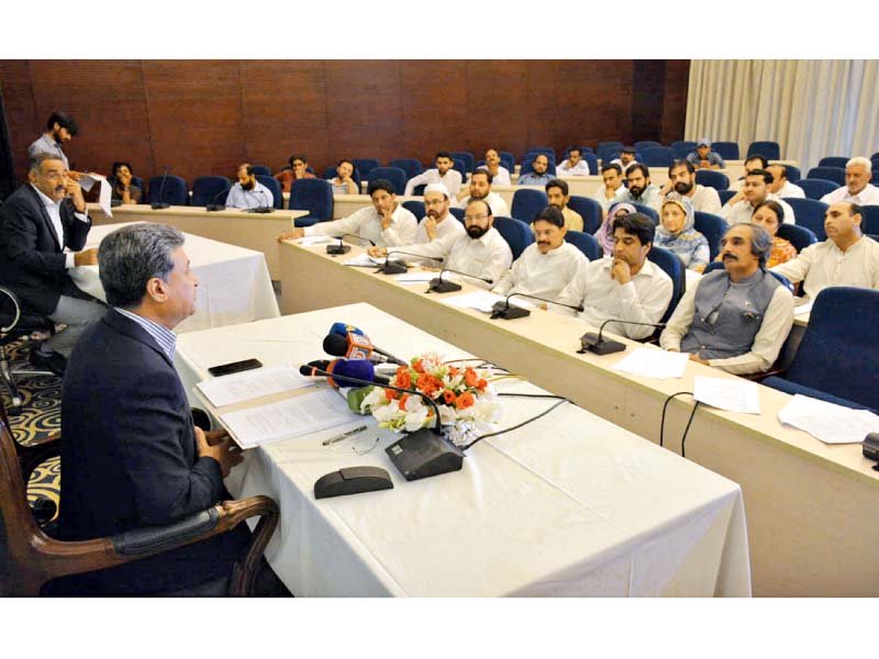 Mayor Sheikh Anser Aziz presiding over MCI budget session for FY 2017-18. PHOTO: ONLINE