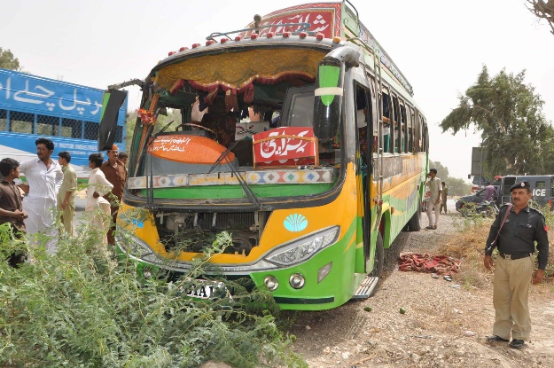 The bus was carrying passengers from Bahawalpur to Karachi. PHOTO: PPI