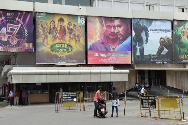 A deserted multiplex in Chennai on Monday. The 30% corporation tax effectively takes entertainment tax in Tamil Nadu to 58% from the tax-free status earlier accorded to local Tamil films. Photo: AFP