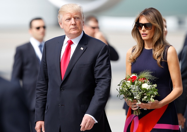 US President Donald Trump and First Lady Melania Trump arrive for the G20 leaders summit in Hamburg, Germany July 6, 2017. PHOTO: REUTERS