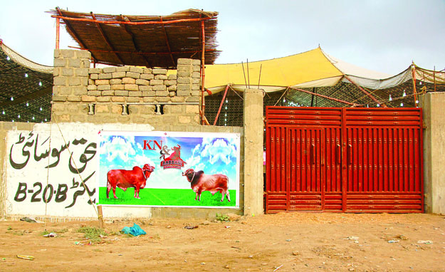 LOCKED OUT: A supervisor of the guards, requesting anonymity, shared that ever since the cattle market has been established in the area, scuffles take place on a daily basis between the guards and people who live nearby. PHOTOS: ATHAR KHAN/ EXPRESS