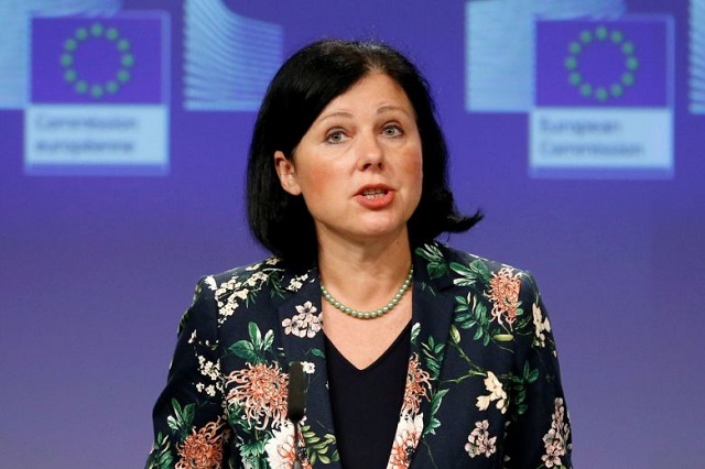 Vera Jourova (above) revealed her decision to staff during a meeting to discuss a new code of conduct for dealing with hate speech.PHOTO: REUTERS