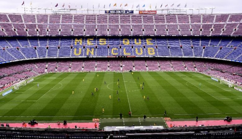 Spectator tribunes remain empty as the Spanish league football match between Barcelona and Las Palmas is played behind closed doors at the Camp Nou stadium in Barcelona on October 1, 2017. PHOTO: AFP