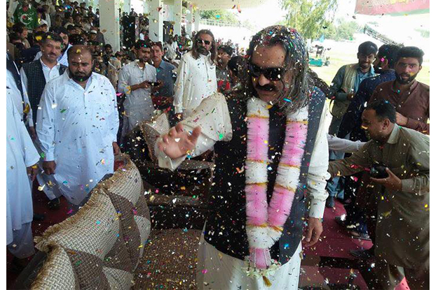 PTI leader Ali Amin Gandapur at the inauguration ceremony of Ratha Kulachi fair. PHOTO: FACEBOOK