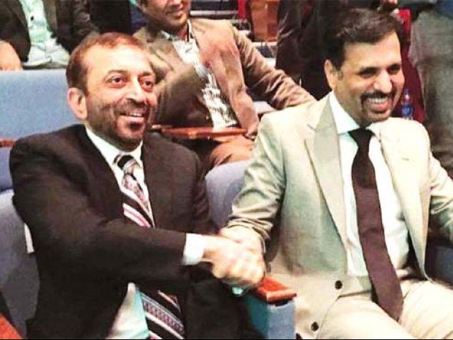 Farooq Sattar and Mustafa Kamal attending a seminar at the University of Karachi earlier this year. PHOTO: PPI