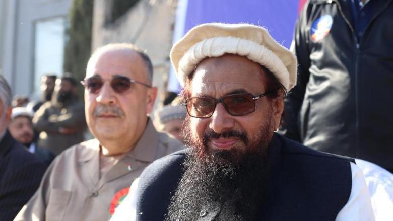 Hafiz Saeed share the stage with Palestinian envoy. PHOTO COURTESY: HINDUSTAN TIMES