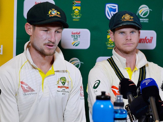 Steven Smith (capt) and Cameron Bancroft (L) of Australia during day 3 of the 3rd Sunfoil Test match between South Africa and Australia on March 24, 2018. PHOTO: GETTY