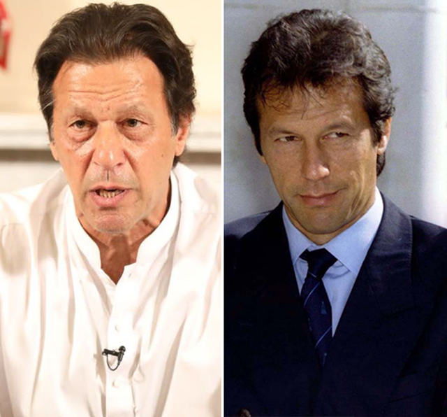 Imran Khan from 2018 (L) and 1996 (R)
