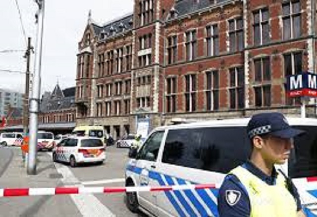 A security cordon was set up around Amsterdam's Central Station after the incident. PHOTO: AFP