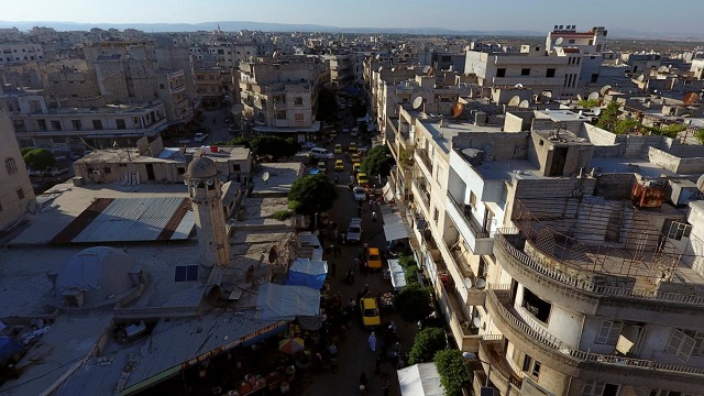 A general view taken with a drone shows part of the militant-held Idlib city, Syria 
PHOTO: REUTERS