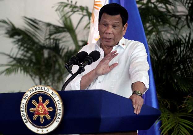 President Rodrigo Duterte speaks after his arrival, from a visit in Israel and Jordan at Davao International airport in Davao City in southern Philippines. PHOTO: REUTERS