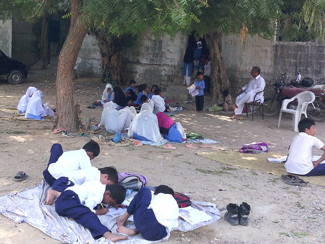 Despite all its tall claims and promises, the Sindh Government has failed to address the dire state of education in the province. This school in the economic hub of the country is a testament to the officials' apathy. PHOTO: EXPRESS