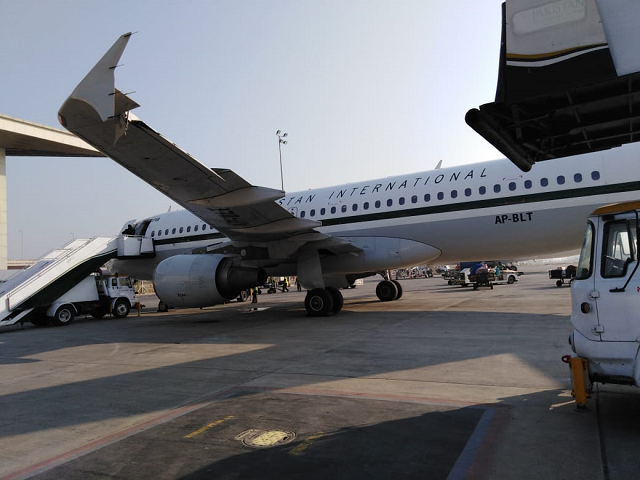 Damage sustained by the wing of the aircraft is currently being repaired, Karachi-bound flight will depart at 1:30 pm.

PHOTO: EXPRESS