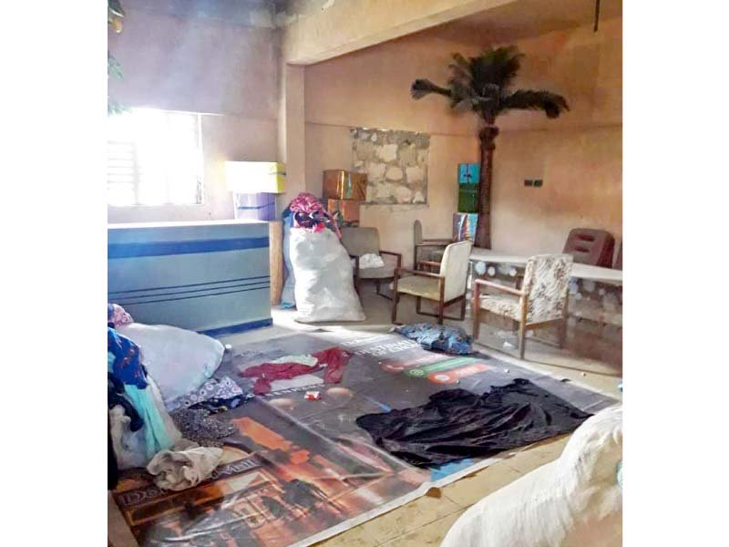 A two-storey building belonging to the Department of School Education has been encroached upon by an NGO, which is running its operations out of the site. The rooms inside the building appear to be used for packaging clothes and other supplies. PHOTOS: EXPRESS