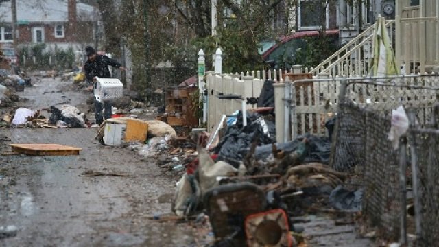 A street in the New York borough of Staten Island after Hurricane Sandy in 2012 killed about 40 people in the city. PHOTO: AFP