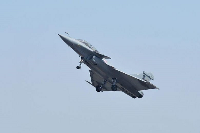 A Rafale fighter jet performing a manoeuvre during a flying display at the Yelahanka Air Force station in Bangalore, on Feb 20, 2019.PHOTO: AFP