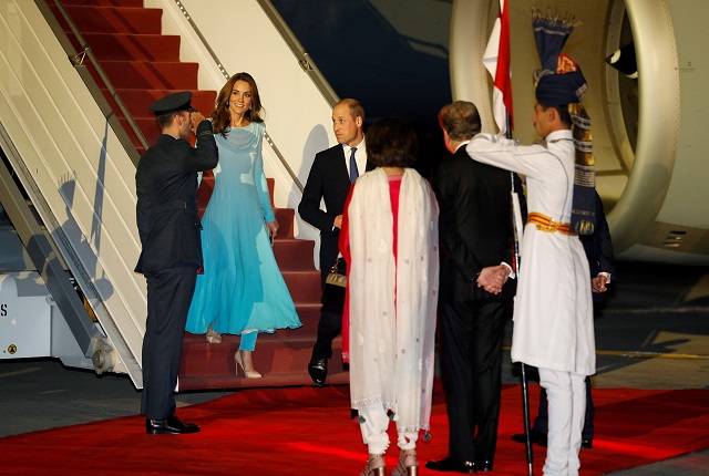 Britain's Prince William and Catherine, Duchess of Cambridge, arrive in Islamabad, Pakistan October 14, 2019 PHOTO: REUTERS