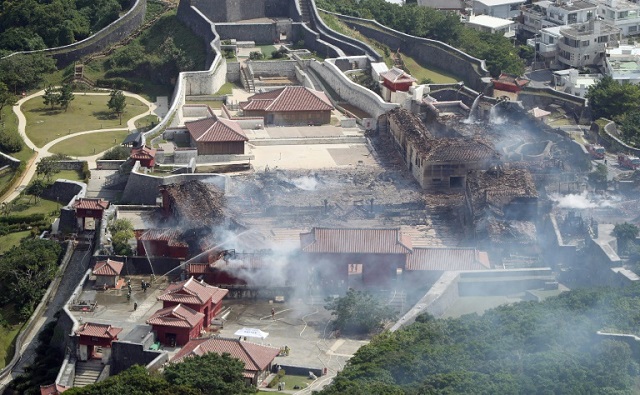 Shuri Castle after a fire ripped through the historic site in Naha, Okinawa, Japan: PHOTO: AFP