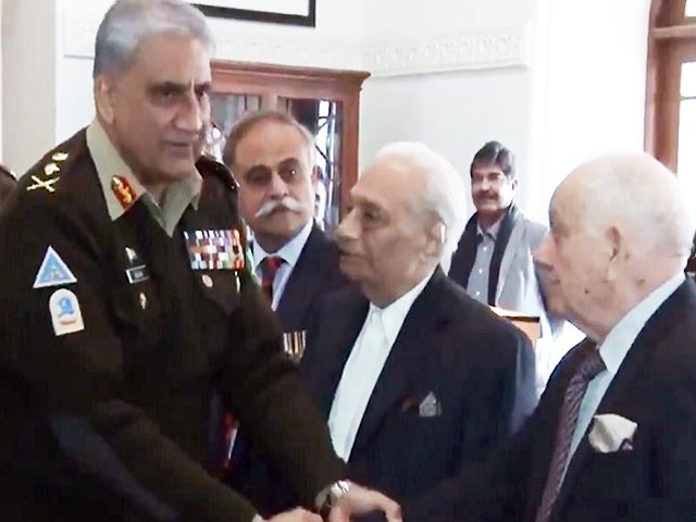 Gen Qamar attends Platinum Jubilee Reunion of 1st PMA Long Course in Rawalpindi. SCREENGRAB/ISPR