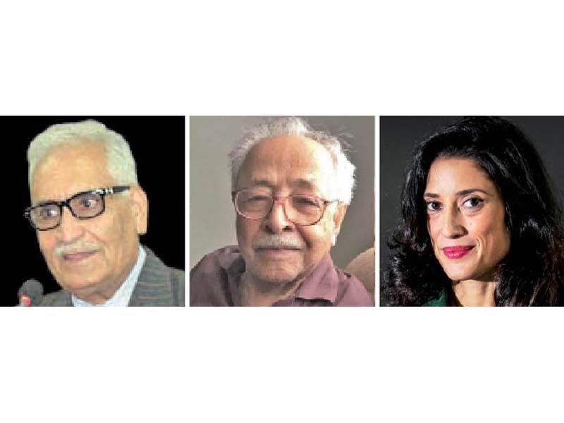 Munir Ahmad Badini, Hasan Manzar. photo and Fatima Bhutto. PHOTOS FILE