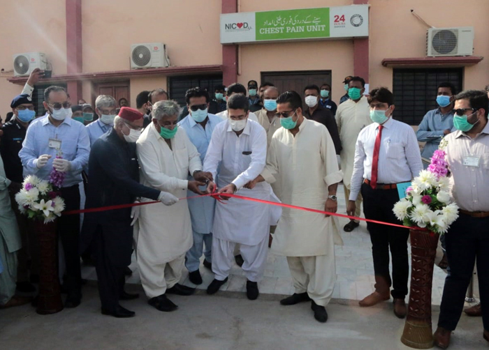 Sindh Minister for Information Science and Technology Nawab Muhammad Taimur Talpur formally inaugurated the Chest Pain Unit on Sunday. PHOTO: EXPRESS